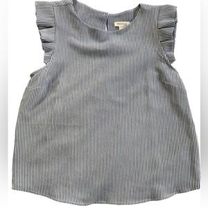 MONTEAU Los Angeles navy & white vertical striped ruffled sleeveless blouse